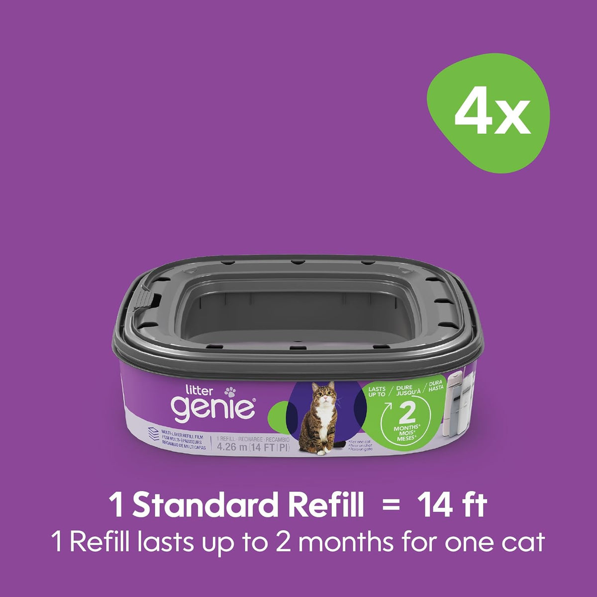 Litter Genie Refill Bags (4-Pack) | Multi-Layers of Odor-Barrier Technology | 1 Square Refill Cartridge Lasts Up to 2 Months Per Cat - Mart Station