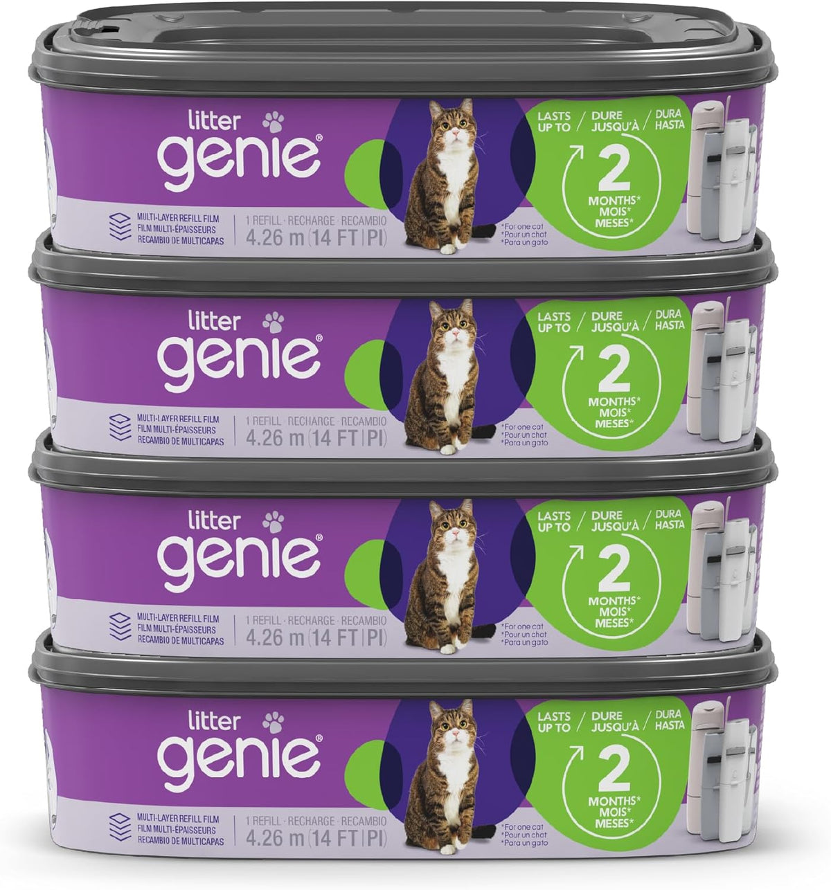 Litter Genie Refill Bags (4-Pack) | Multi-Layers of Odor-Barrier Technology | 1 Square Refill Cartridge Lasts Up to 2 Months Per Cat - Mart Station
