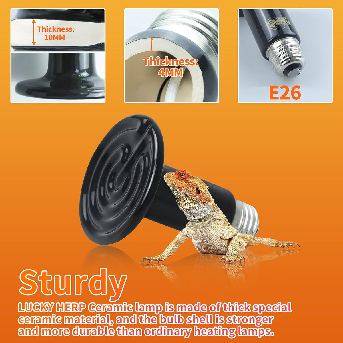 LUCKY HERP 150W Ceramic Heat Emitter, Reptile Heat Bulbs, Ceramic Heat Lamp for Reptiles, Amphibian, Chicken, Dog, Cat (2-Pack) - Mart Station