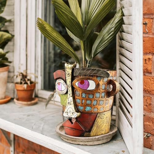 Midogaigai Abstract Face Planter Pots for Indoor Plants&Flowers Home Decor | Adorable, Quirky Face Planter, Funny Colorful Resin Flower Pot with Drainage Holes, for Indoor/Outdoor Garden Gift (Classic) - Mart Station