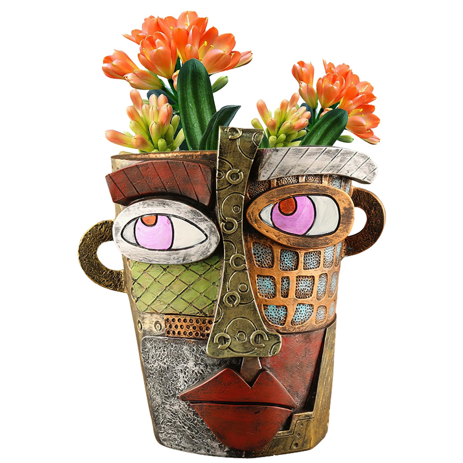 Midogaigai Abstract Face Planter Pots for Indoor Plants&Flowers Home Decor | Adorable, Quirky Face Planter, Funny Colorful Resin Flower Pot with Drainage Holes, for Indoor/Outdoor Garden Gift (Classic) - Mart Station