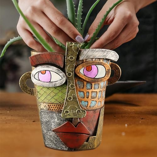 Midogaigai Abstract Face Planter Pots for Indoor Plants&Flowers Home Decor | Adorable, Quirky Face Planter, Funny Colorful Resin Flower Pot with Drainage Holes, for Indoor/Outdoor Garden Gift (Classic) - Mart Station