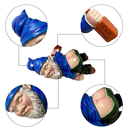 MINICAR Funny Drunk Garden Gnome Statue 9.5 Inch - Indoor Home Office Figurine Decor Outdoor Yard Lawn Patio Sculpture Decoration, Naughty Gifts for Women Men, Blue - Mart Station