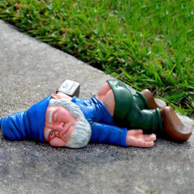 MINICAR Funny Drunk Garden Gnome Statue 9.5 Inch - Indoor Home Office Figurine Decor Outdoor Yard Lawn Patio Sculpture Decoration, Naughty Gifts for Women Men, Blue - Mart Station