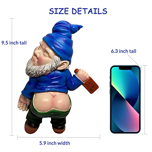 MINICAR Funny Drunk Garden Gnome Statue 9.5 Inch - Indoor Home Office Figurine Decor Outdoor Yard Lawn Patio Sculpture Decoration, Naughty Gifts for Women Men, Blue - Mart Station