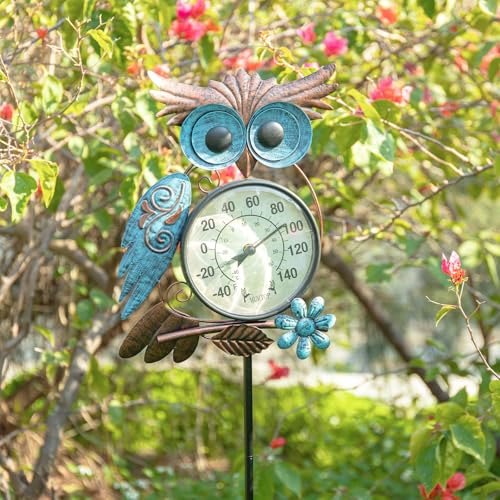 Outdoor Thermometer, Owl Outside Decor for Patio, Yard and Garden | No Battery Needed Garden Stake Wall Art Gifts Idea Waterproof - Mart Station