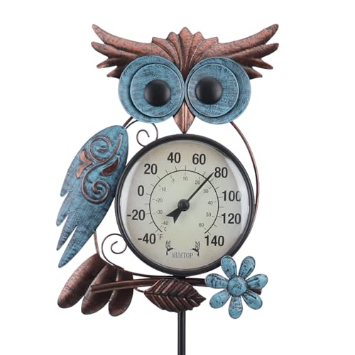 Outdoor Thermometer, Owl Outside Decor for Patio, Yard and Garden | No Battery Needed Garden Stake Wall Art Gifts Idea Waterproof - Mart Station