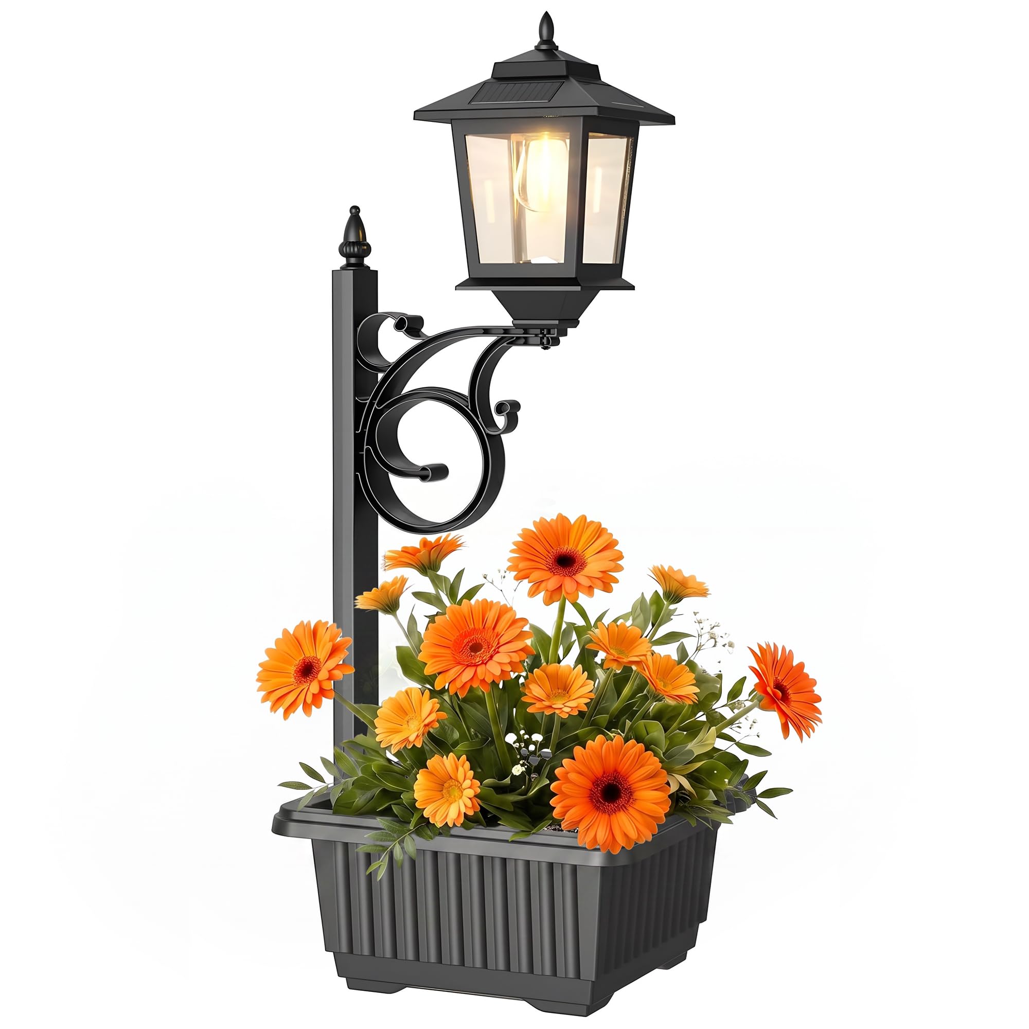 PASAMIC Solar Lamp Post with Planter, Large 11" Planter, 2 in 1 Outdoor Solar Planter Light, Waterproof Decorative Solar Light, Wall Mount or Freestanding for Front Porch, Patio & Garden, Warm White - Mart Station