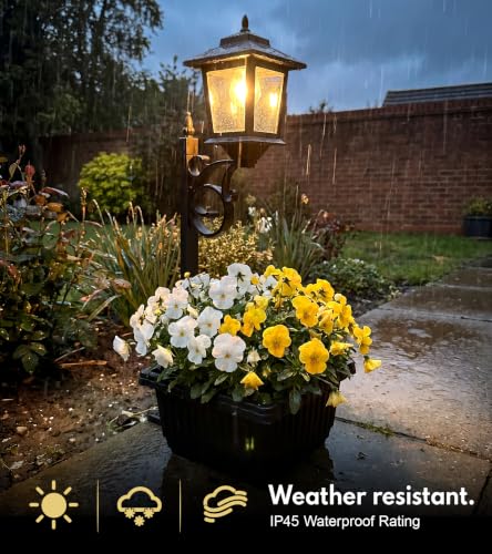 PASAMIC Solar Lamp Post with Planter, Large 11" Planter, 2 in 1 Outdoor Solar Planter Light, Waterproof Decorative Solar Light, Wall Mount or Freestanding for Front Porch, Patio & Garden, Warm White - Mart Station