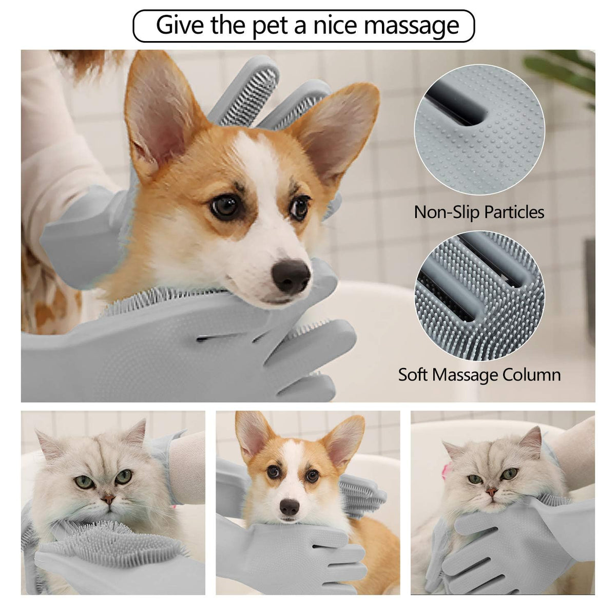 Pet Grooming Gloves - Gentle Dog Bathing Shampoo Brush - Massage Mitt with Enhanced Five Finger Design - Efficient Deshedding Glove for Dogs, Cats, Rabbits and Horses - 1 Pack - Mart Station