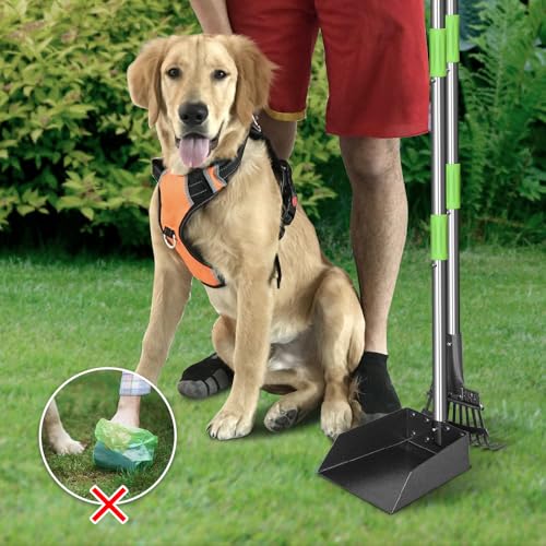 Pooper Scooper, Dog Pooper Scooper Long Handle Stainless Metal Tray and Rake for Medium Small Dogs Heavy Duty Pet Supplies to Use for Grass, Dirt or Gravel - Mart Station