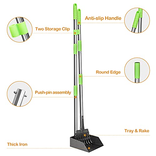 Pooper Scooper, Dog Pooper Scooper Long Handle Stainless Metal Tray and Rake for Medium Small Dogs Heavy Duty Pet Supplies to Use for Grass, Dirt or Gravel - Mart Station