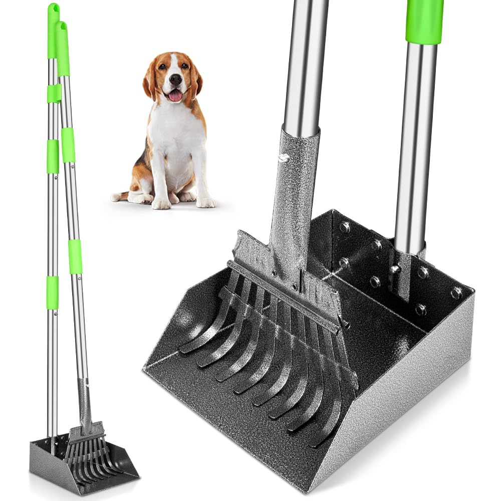 Pooper Scooper, Dog Pooper Scooper Long Handle Stainless Metal Tray and Rake for Medium Small Dogs Heavy Duty Pet Supplies to Use for Grass, Dirt or Gravel - Mart Station