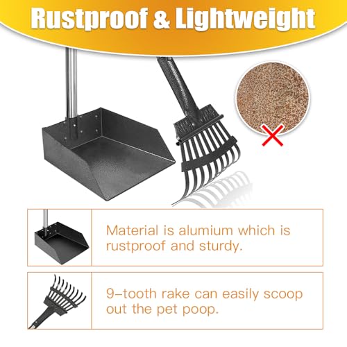 Pooper Scooper, Dog Pooper Scooper Long Handle Stainless Metal Tray and Rake for Medium Small Dogs Heavy Duty Pet Supplies to Use for Grass, Dirt or Gravel - Mart Station