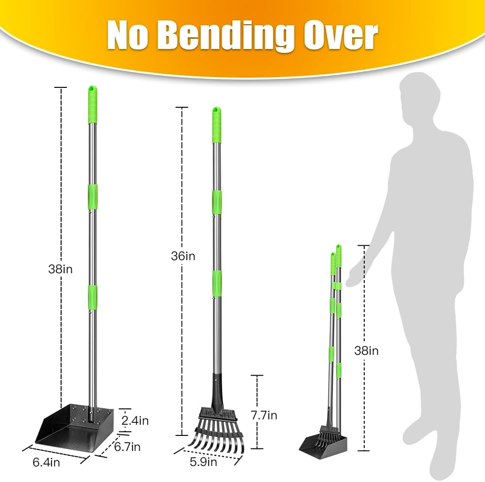 TOOGE Pooper Scooper, Dog Pooper Scooper Long Handle Stainless Metal Tray and Rake for Medium Small Dogs Heavy Duty Pet Supplies to Use for Grass, Dirt or Gravel - Mart Station