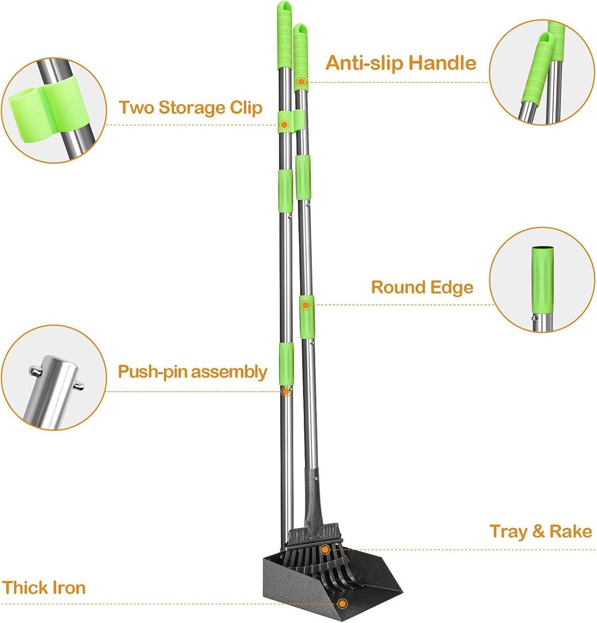 TOOGE Pooper Scooper, Dog Pooper Scooper Long Handle Stainless Metal Tray and Rake for Medium Small Dogs Heavy Duty Pet Supplies to Use for Grass, Dirt or Gravel - Mart Station