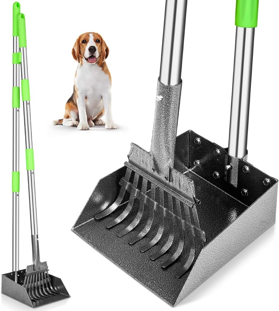TOOGE Pooper Scooper, Dog Pooper Scooper Long Handle Stainless Metal Tray and Rake for Medium Small Dogs Heavy Duty Pet Supplies to Use for Grass, Dirt or Gravel - Mart Station