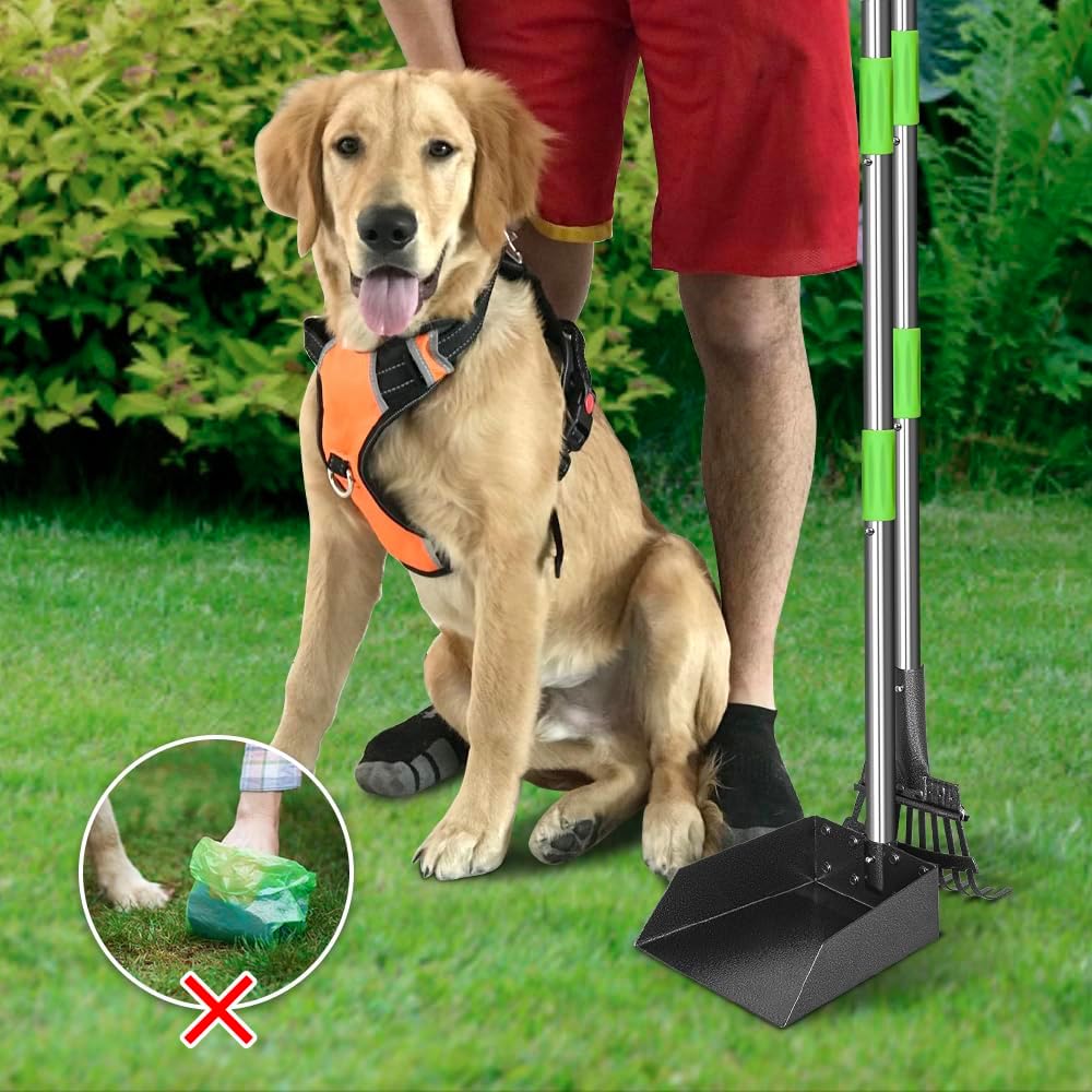 TOOGE Pooper Scooper, Dog Pooper Scooper Long Handle Stainless Metal Tray and Rake for Medium Small Dogs Heavy Duty Pet Supplies to Use for Grass, Dirt or Gravel - Mart Station