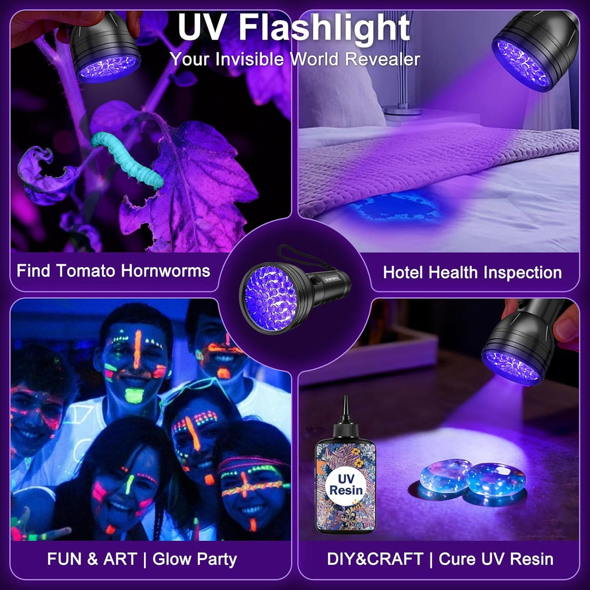 Vansky UV Flashlight Black Light, 51 LED Blacklight Pet Urine Detector for Dog/Cat Urine, Dry Stains, Bed Bug, Resin Curing, Scorpions Finder - Mart Station