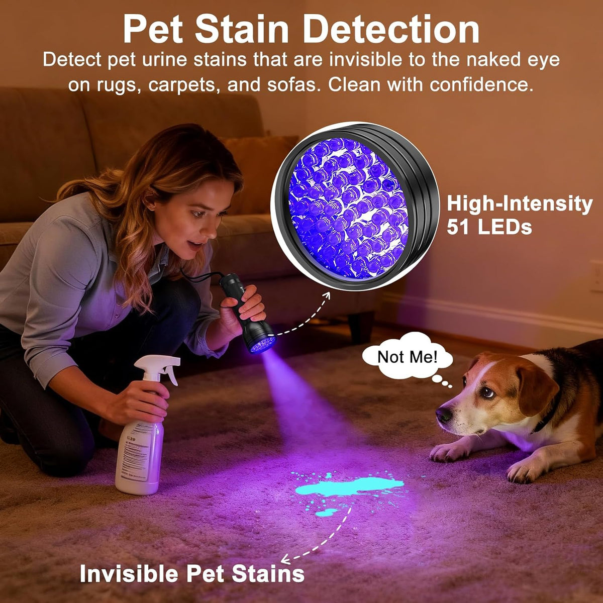Vansky UV Flashlight Black Light, 51 LED Blacklight Pet Urine Detector for Dog/Cat Urine, Dry Stains, Bed Bug, Resin Curing, Scorpions Finder - Mart Station