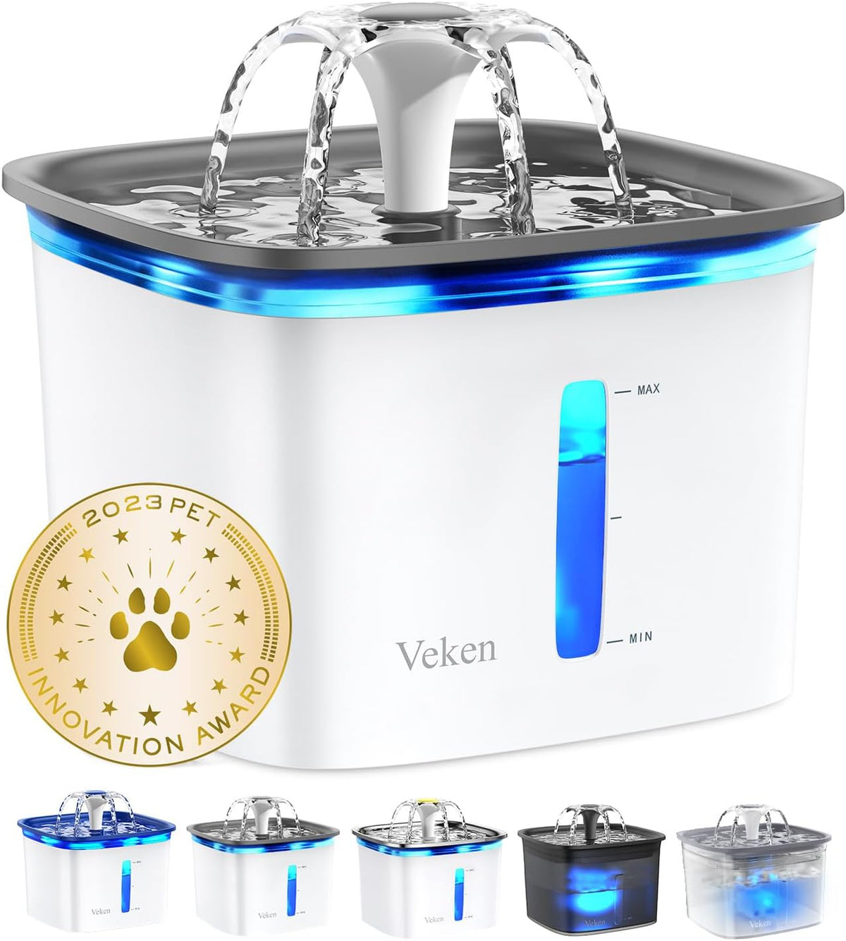 Veken Innovation Award Winner 95oz/2.8L Pet Fountain, Automatic Cat Water Fountain Dog Water Dispenser with Replacement Filters, Gifts for Christmas, Cats, Dogs, Multiple Pets (Grey, Plastic) - Mart Station