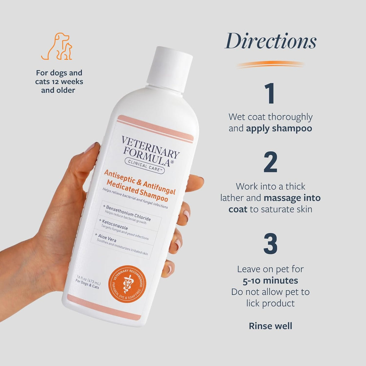 Veterinary Formula Clinical Care Antiseptic and Antifungal Medicated Shampoo for Dogs & Cats, 16 Fl Oz – Helps Alleviate Scaly, Greasy, red Skin – Paraben, Dye, Soap-Free (1 Pack) - Mart Station