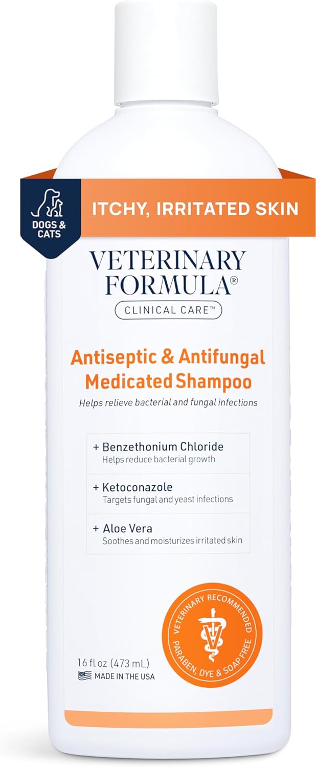 Veterinary Formula Clinical Care Antiseptic and Antifungal Medicated Shampoo for Dogs & Cats, 16 Fl Oz – Helps Alleviate Scaly, Greasy, red Skin – Paraben, Dye, Soap-Free (1 Pack) - Mart Station