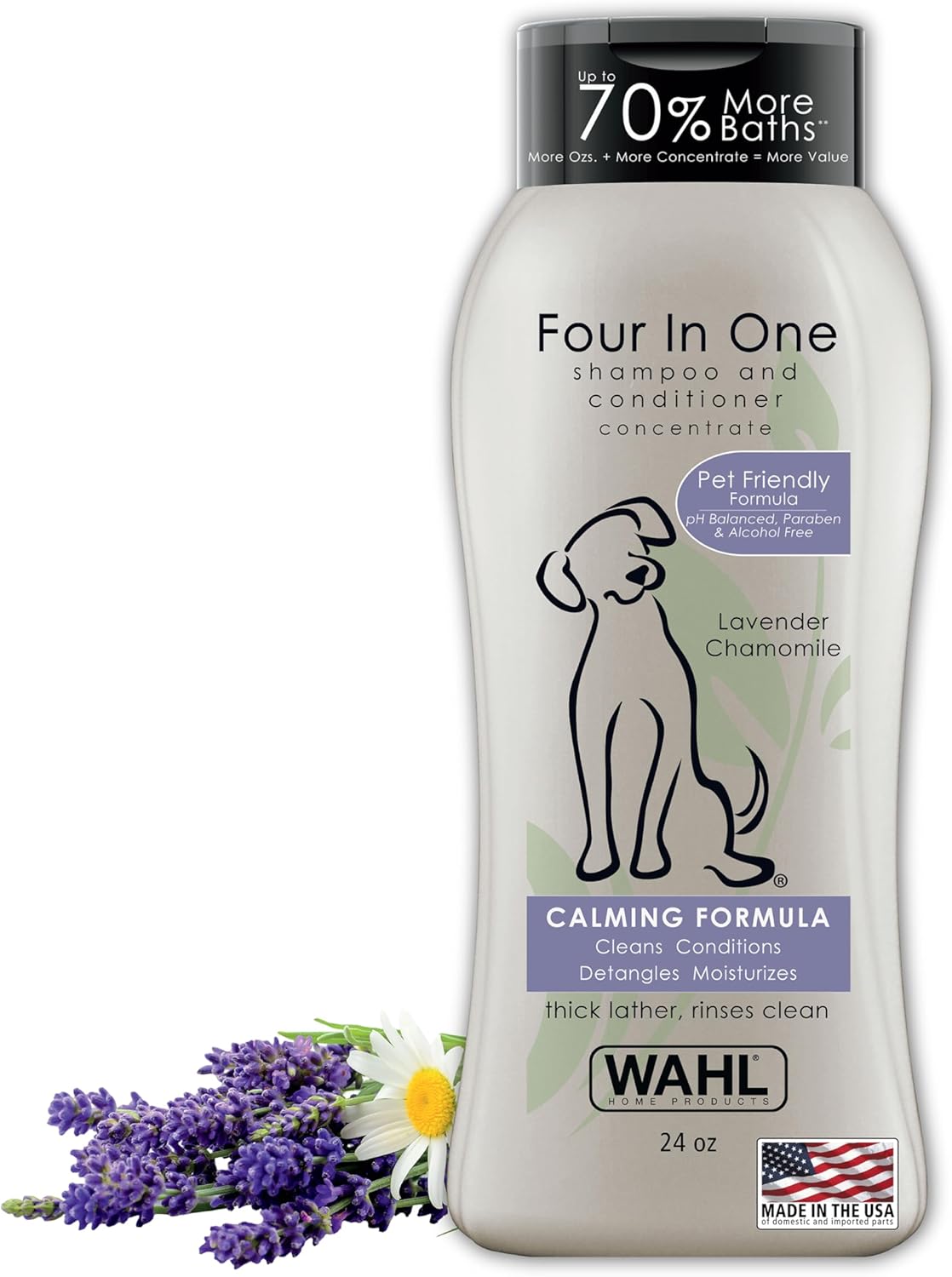 Wahl USA 4-in-1 Calming Dog Shampoo with Lavender Chamomile Scent – Cleans, Conditions, Detangles, & Moisturizes - Pet Friendly Formula - 24 Oz - Model 820000A - Mart Station