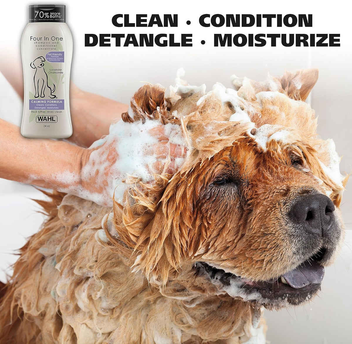Wahl USA 4-in-1 Calming Dog Shampoo with Lavender Chamomile Scent – Cleans, Conditions, Detangles, & Moisturizes - Pet Friendly Formula - 24 Oz - Model 820000A - Mart Station