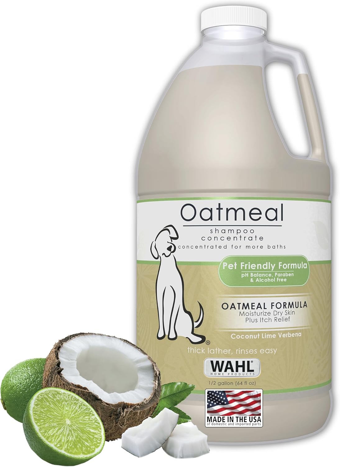 Wahl USA Dry Skin & Itch Relief Pet Shampoo for Dogs – Oatmeal Formula with Coconut Lime Verbena Scent - 64 Oz - Model 821004-050 - Mart Station