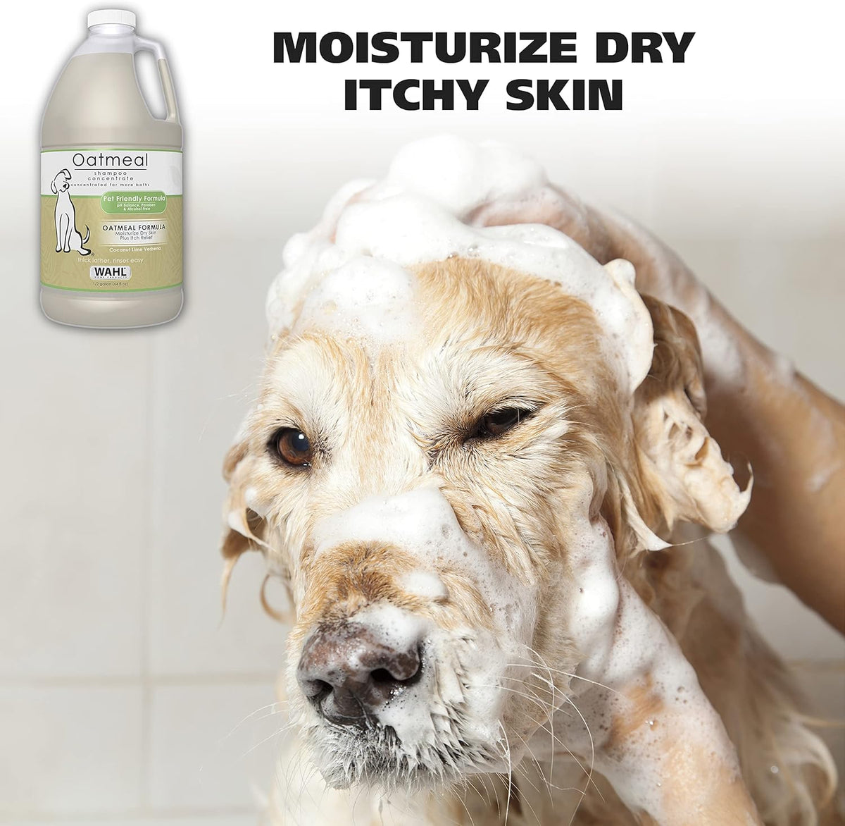 Wahl USA Dry Skin & Itch Relief Pet Shampoo for Dogs – Oatmeal Formula with Coconut Lime Verbena Scent - 64 Oz - Model 821004-050 - Mart Station