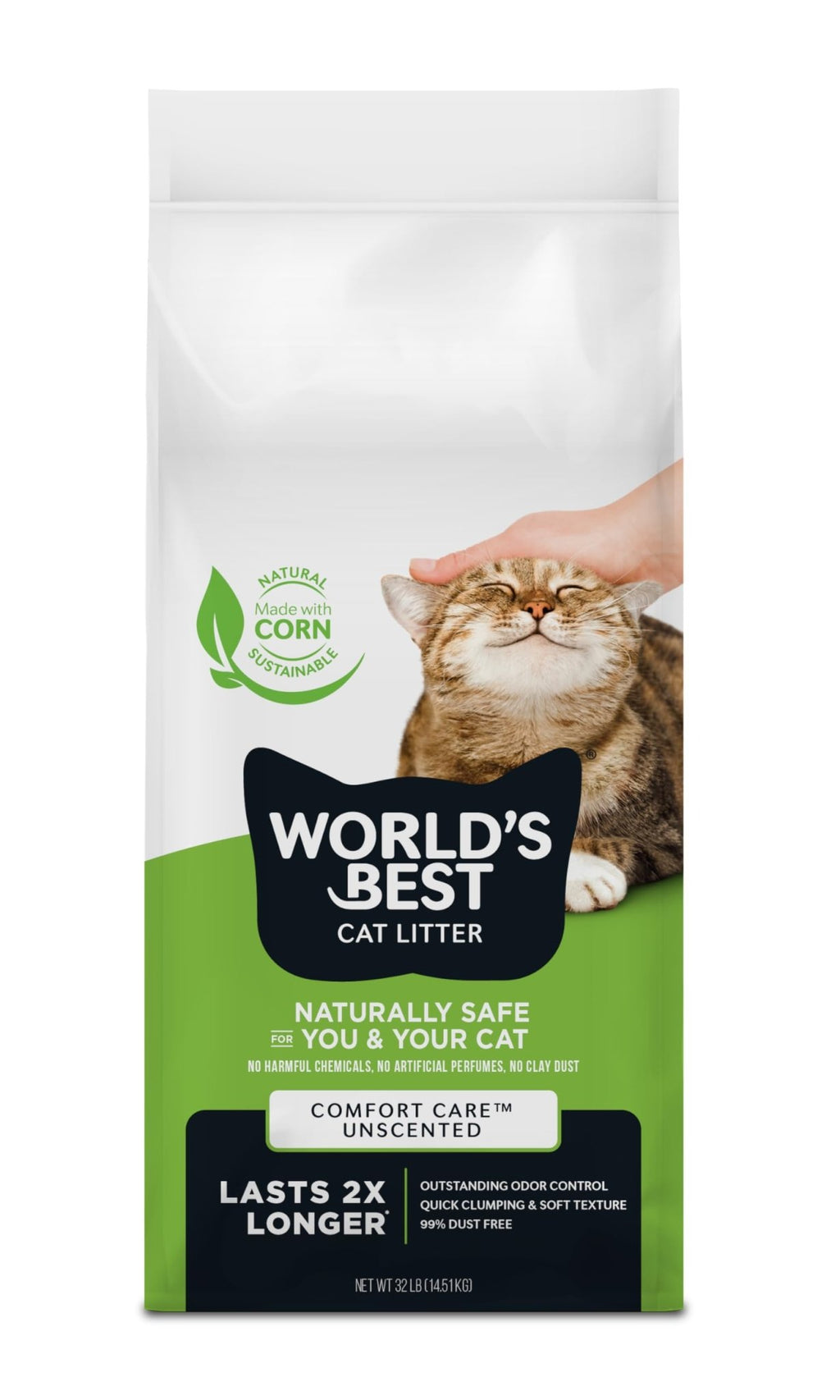 World's Best Cat Litter, Comfort Care, Unscented, Odor Control, 32 lb Bag - Mart Station