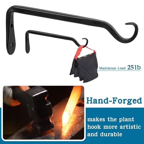 Worth 6-Pack 7" Plant Hanger Bracket, Forged Iron Black Hanging Hooks | Heavy Duty Wrought Hanging Plant Holder for Garden Fence, Wall Hooks for Bird Feeder, Indoor Outdoor Use - Mart Station