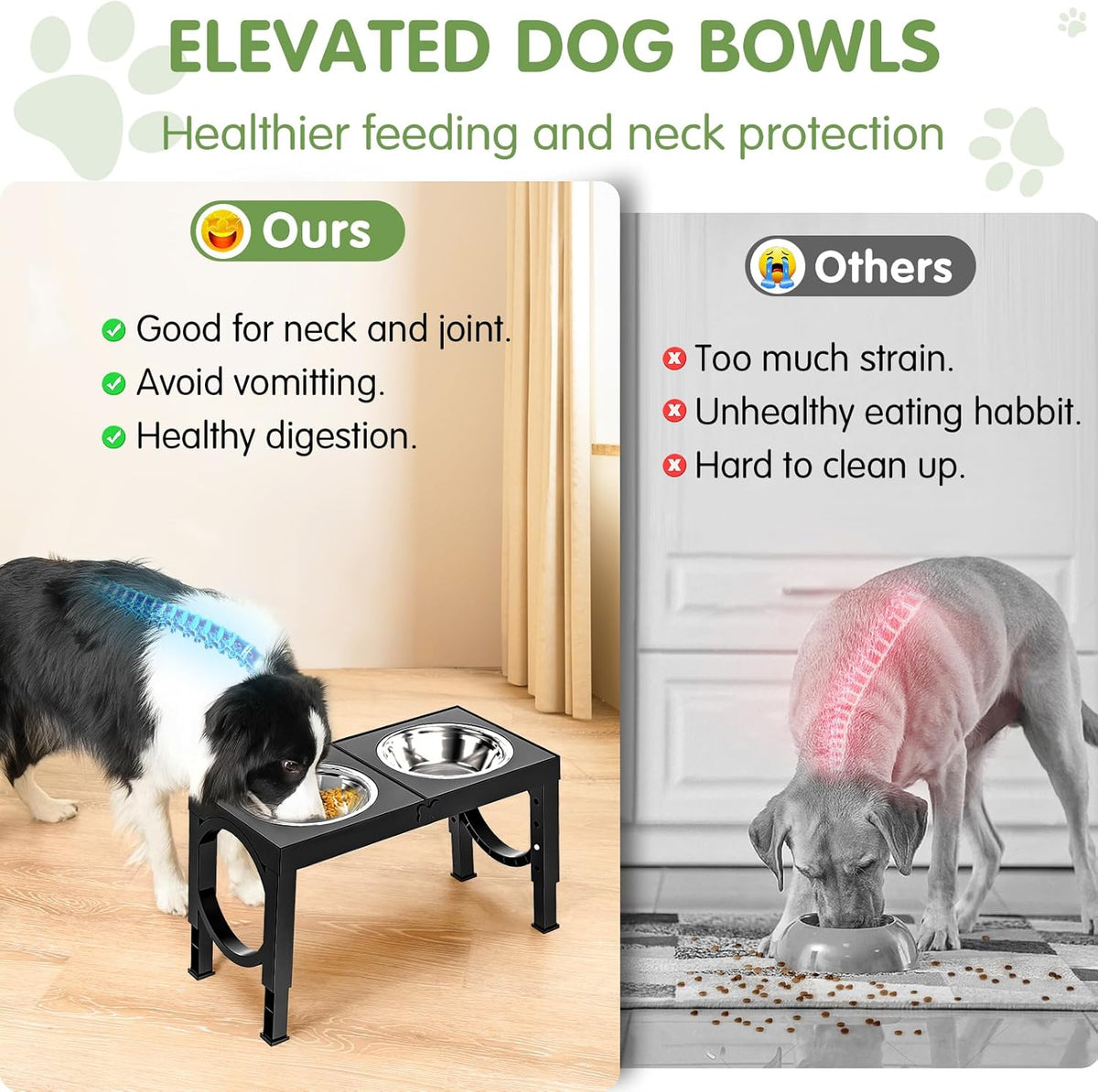 XIAZ Elevated Dog Bowls Large Breed Raised Dogs Bowl Stand Large/Medium Sized Dog 1L Food Water Bowl Stands 5 Heights Adjustable 9/11/12/14in Black Pet Feeder Dish Station - Mart Station
