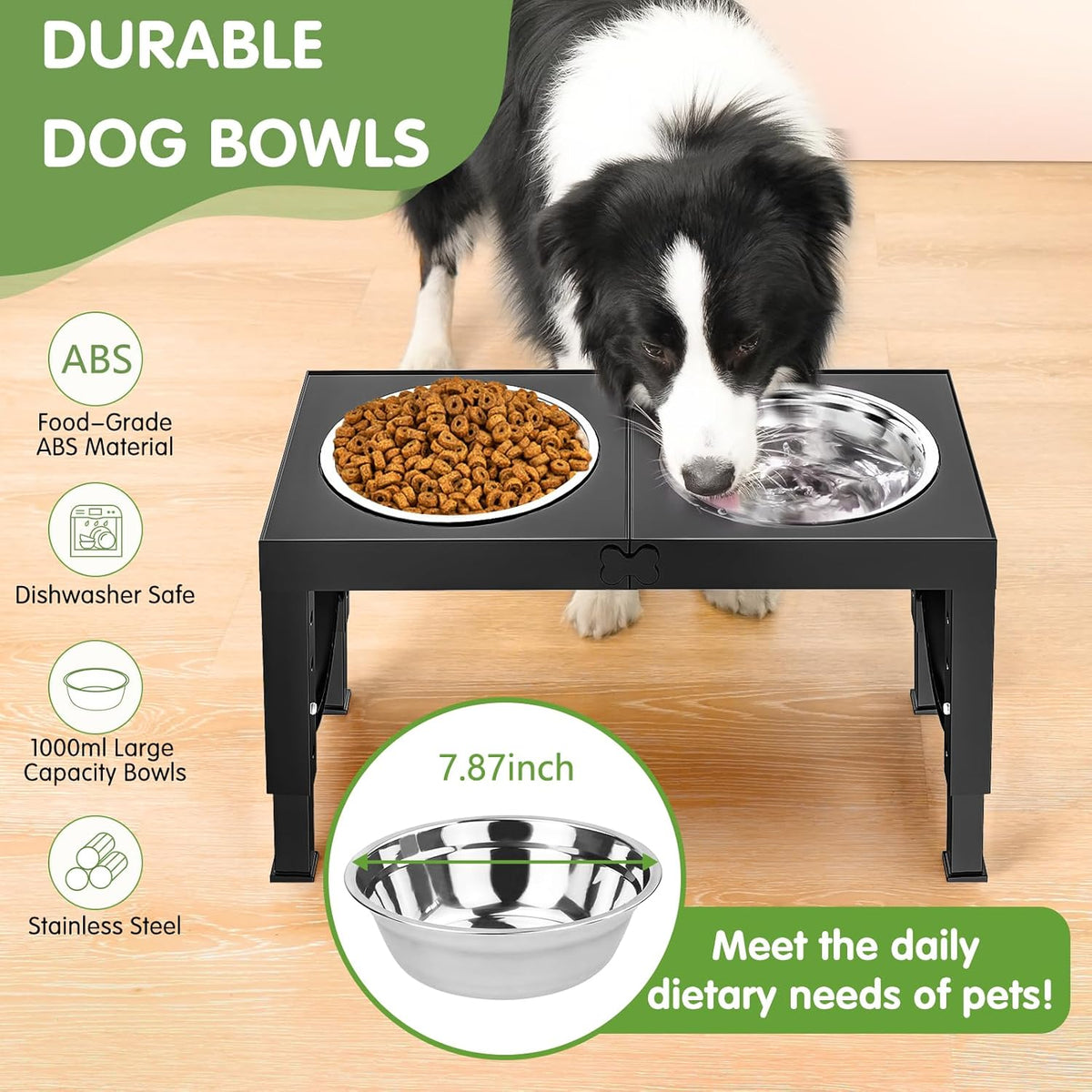 XIAZ Elevated Dog Bowls Large Breed Raised Dogs Bowl Stand Large/Medium Sized Dog 1L Food Water Bowl Stands 5 Heights Adjustable 9/11/12/14in Black Pet Feeder Dish Station - Mart Station