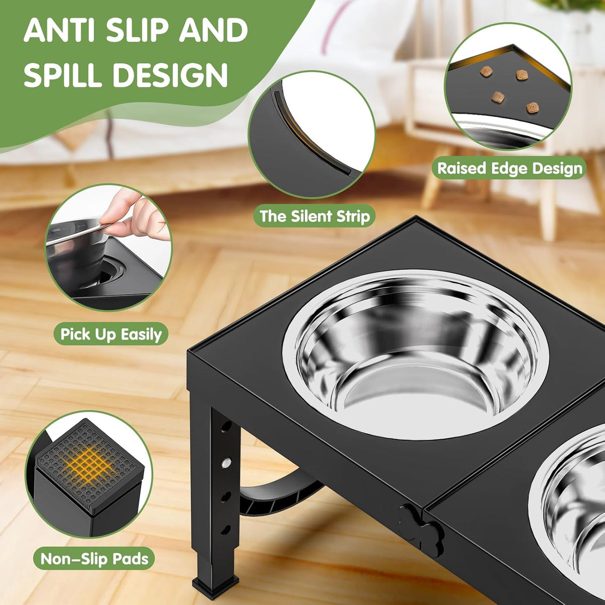 XIAZ Elevated Dog Bowls Large Breed Raised Dogs Bowl Stand Large/Medium Sized Dog 1L Food Water Bowl Stands 5 Heights Adjustable 9/11/12/14in Black Pet Feeder Dish Station - Mart Station