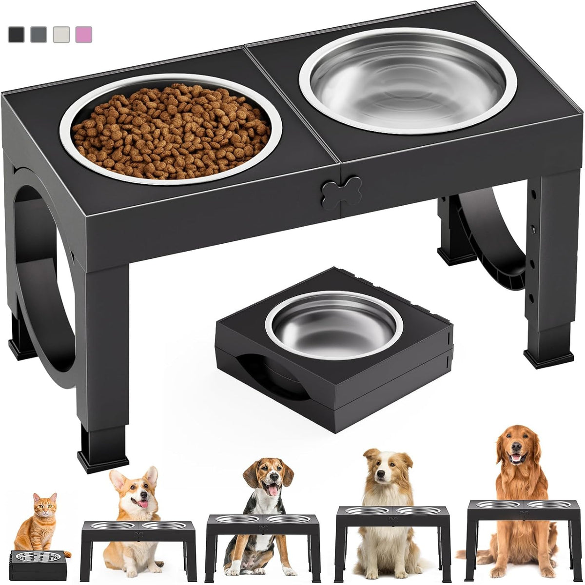 XIAZ Elevated Dog Bowls Large Breed Raised Dogs Bowl Stand Large/Medium Sized Dog 1L Food Water Bowl Stands 5 Heights Adjustable 9/11/12/14in Black Pet Feeder Dish Station - Mart Station