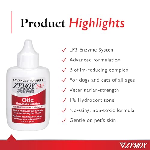 Zymox Advanced Formula Otic Plus Enzymatic Ear Solution for Dogs and Cats | with 1% Hydrocortisone, 1.25oz - Mart Station